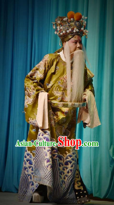 Chinese Shanxi Opera Elderly Male Apparels Costumes and Headpieces Traditional Jin Opera Laosheng Garment Lord Xu Da Clothing