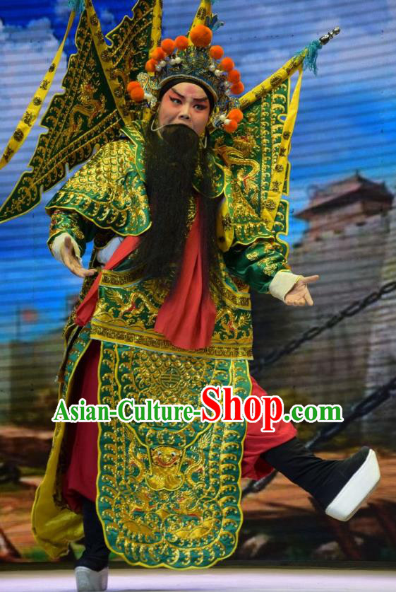 San Guan Dian Shuai Chinese Shanxi Opera General Yang Yanzhao Apparels Costumes and Headpieces Traditional Jin Opera Armor Garment Marshal Clothing with Flags