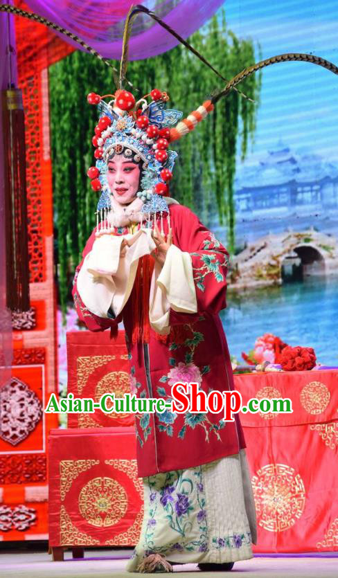 Chinese Jin Opera Bride Mu Guiying Garment Costumes and Headdress San Guan Dian Shuai Traditional Shanxi Opera Martial Female Dress Hua Tan Apparels