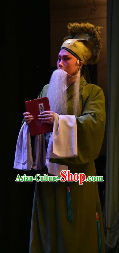 Red Book Sword Chinese Shanxi Opera Old Servant Apparels Costumes and Headpieces Traditional Jin Opera Elderly Male Garment Clothing