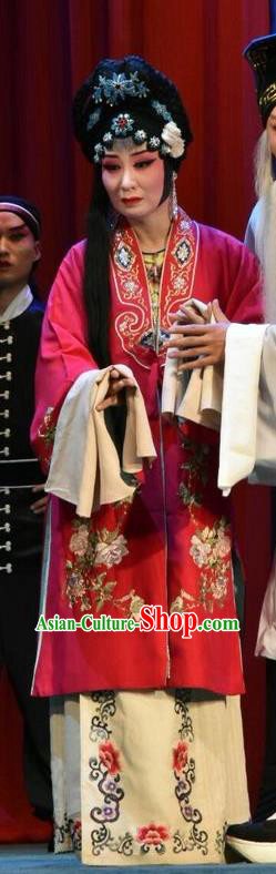 Chinese Jin Opera Actress Cao Yulian Garment Costumes and Headdress Yi Pu Zhong Hun Traditional Shanxi Opera Diva Apparels Distress Maiden Dress