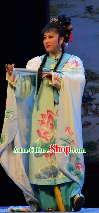 Chinese Jin Opera Hua Tan Garment Costumes and Headdress He Qing Hai Yan Traditional Shanxi Opera Young Lady Apparels Actress Dress
