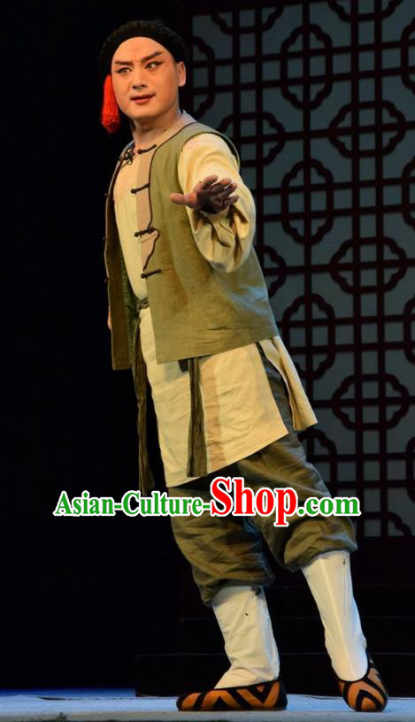 He Qing Hai Yan Chinese Shanxi Opera Qing Dynasty Civilian Man Apparels Costumes and Headpieces Traditional Jin Opera Young Male Garment Servant Clothing