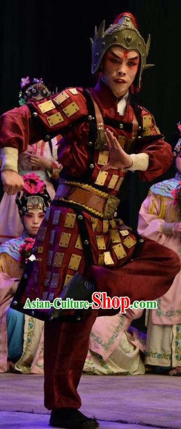 Shen Gong Qing Hun Chinese Shanxi Opera Martial Male Apparels Costumes and Headpieces Traditional Jin Opera Wusheng Garment Soldier Armor Clothing