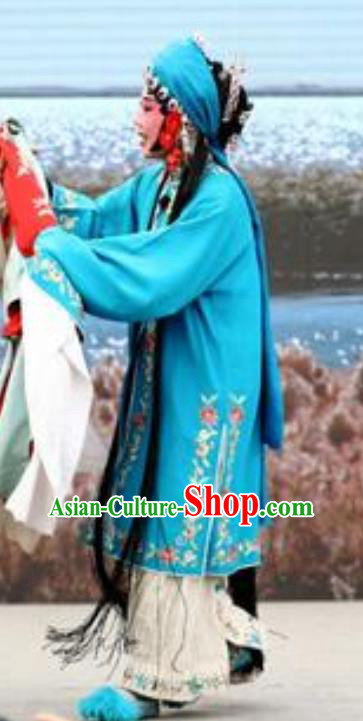 Chinese Jin Opera Distress Maiden Garment Costumes and Headdress Shuang Luo Shan Traditional Shanxi Opera Actress Apparels Diva Su Yun Dress