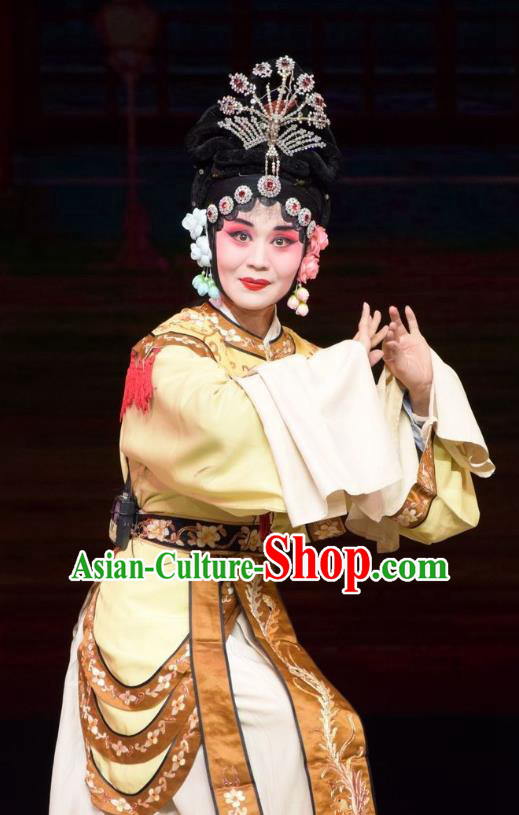 Chinese Jin Opera Court Female Garment Costumes and Headdress Big Feet Empress Traditional Shanxi Opera Royal Queen Apparels Diva Ma Xiuying Dress