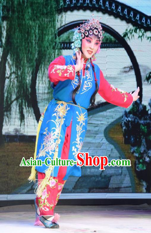 Chinese Jin Opera Maid Lady Garment Costumes and Headdress Legend of Leper Traditional Shanxi Opera Xiaodan Apparels Young Beauty Dress