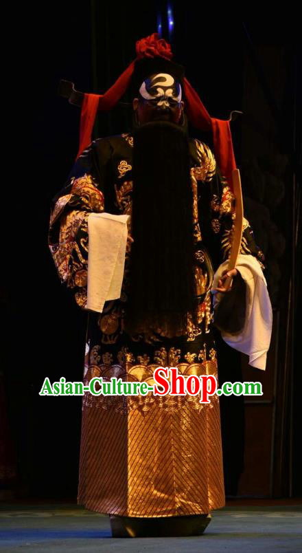 Ming Gong Duan Chinese Shanxi Opera Jing Apparels Costumes and Headpieces Traditional Jin Opera Painted Role Garment Minister Bao Zheng Clothing