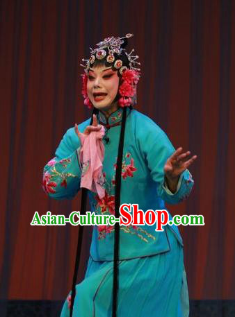 Chinese Shandong Opera Hua Tan Garment Costumes and Headdress Zi Mei Yi Jia Traditional Lu Opera Diva Apparels Actress Zhang Sumei Green Dress
