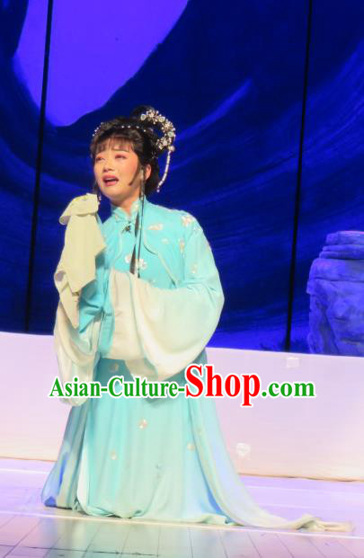 Chinese Henan Opera Young Lady Garment Costumes and Headdress Huang Ye Hong Lou Traditional Qu Opera Hua Tan Apparels Actress Lin Daiyu Dress