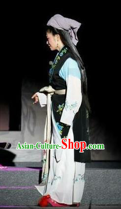Chinese Shandong Opera Maidservant Garment Costumes and Headdress Chang Bai Han Ru Traditional Lu Opera Female Apparels Dame Dress