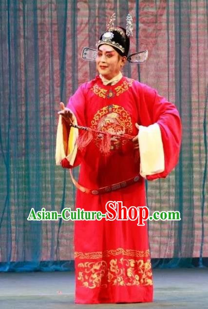 Long Feng Mian Chinese Lu Opera Number One Scholar Apparels Costumes and Headpieces Traditional Shandong Opera Xiaosheng Garment Young Male Liang Ziyu Clothing