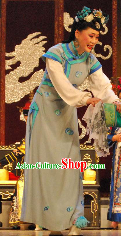 Chinese Beijing Opera Empress Dowager Garment Costumes and Headdress Shao Nian Tian Zi Traditional Qu Opera Court Woman Apparels Qing Dynasty Queen Mother Xiaozhuang Dress