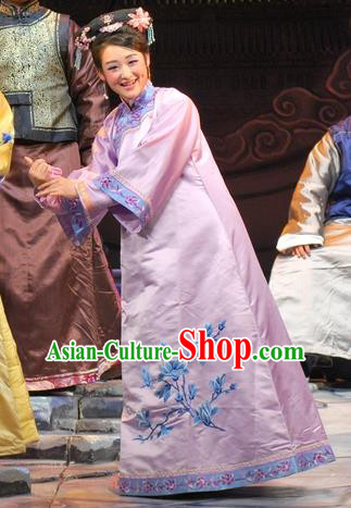 Chinese Beijing Opera Actress Garment Costumes and Headdress Under the Red Banner Traditional Qu Opera Young Mistress Apparels Purple Dress