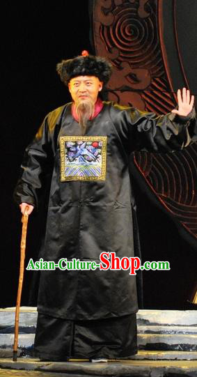 Under the Red Banner Chinese Qu Opera Elderly Man Apparels Costumes and Headpieces Traditional Beijing Opera Minister Garment Qing Dynasty Official Clothing