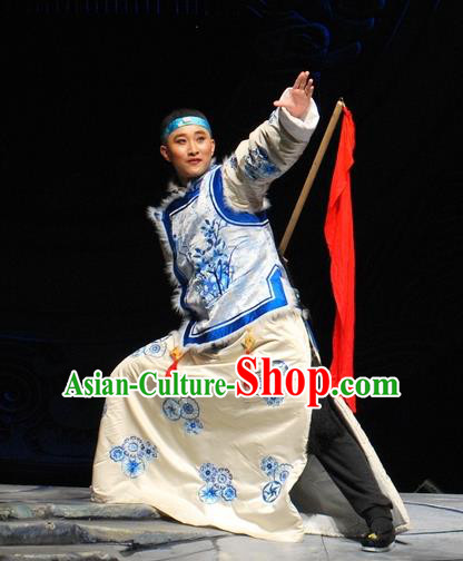 Under the Red Banner Chinese Qu Opera Xiaosheng Apparels Costumes and Headpieces Traditional Beijing Opera Niche Garment Qing Dynasty Young Man Clothing