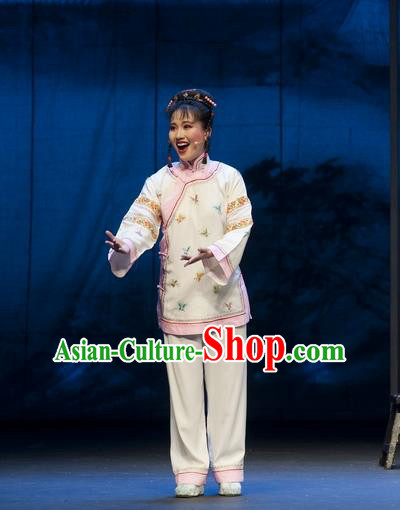 Chinese Beijing Opera Village Girl Garment Costumes and Headdress The Snuff Bottle Traditional Qu Opera Xiaodan Apparels Young Lady Nie Liuniang Dress