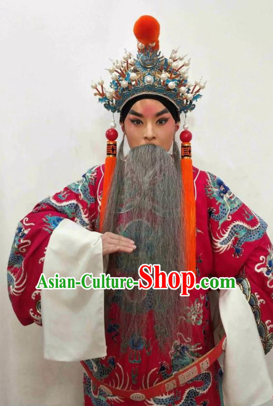 Liu Bei Zhao Qin Chinese Hubei Hanchu Opera Laosheng Apparels Costumes and Headpieces Traditional Han Opera Elderly Male Garment Lord Liu Bei Clothing