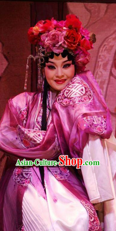 Chinese Cantonese Opera Garment Hua Yue Ying Costumes and Headdress Traditional Guangdong Opera Actress Apparels Diva Du Caiwei Young Beauty Dress