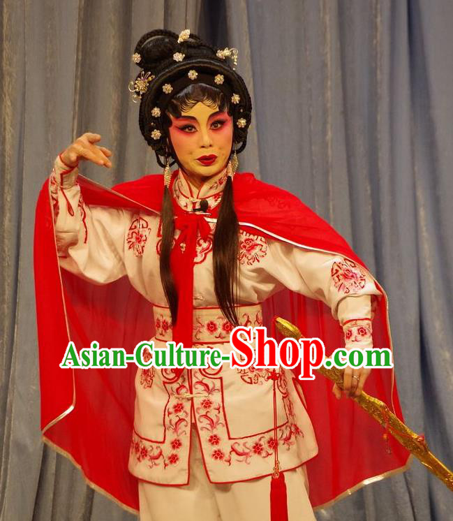 Chinese Cantonese Opera Martial Female Garment Qian Tang Su Xiaoxiao Costumes and Headdress Traditional Guangdong Opera Wudan Apparels Swordswoman Dress