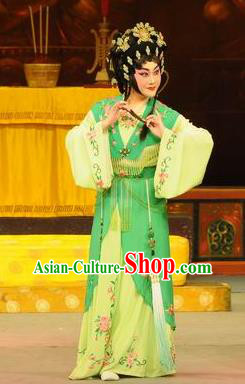 Chinese Cantonese Opera Young Woman Garment Southern Tang Emperor Costumes and Headdress Traditional Guangdong Opera Hua Tan Apparels Court Female Green Dress