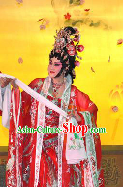 Chinese Cantonese Opera Court Woman Garment Southern Tang Emperor Costumes and Headdress Traditional Guangdong Opera Queen Apparels Empress Red Dress
