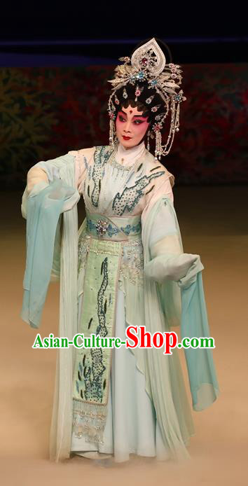 Chinese Cantonese Opera Young Female Garment Liu Yi Delivers A Letter Costumes and Headdress Traditional Guangdong Opera Princess San Niang Apparels Hua Tan Dress
