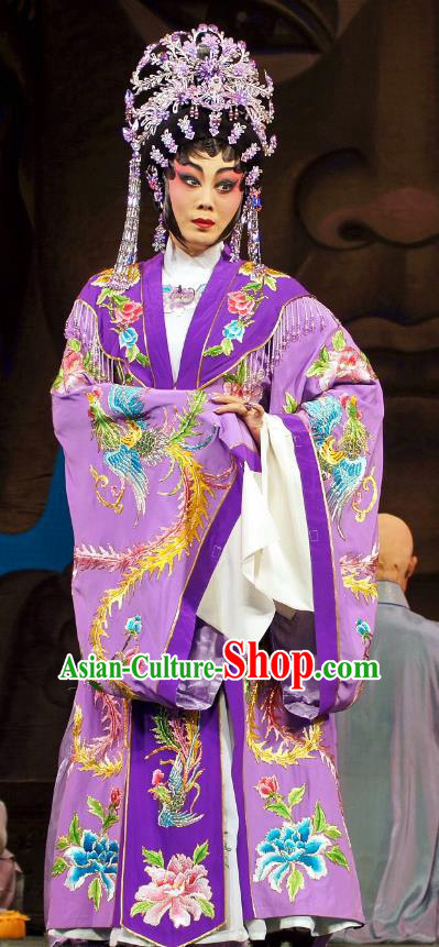 Chinese Cantonese Opera Hua Tan Garment Diao Man Gong Zhu Gan Fu Ma Costumes and Headdress Traditional Guangdong Opera Actress Apparels Princess Purple Dress