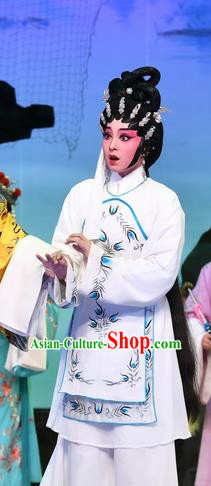 Chinese Cantonese Opera Country Girl Zhuang Suqun Garment Costumes and Headdress Traditional Guangdong Opera Actress Apparels Hua Tan White Dress