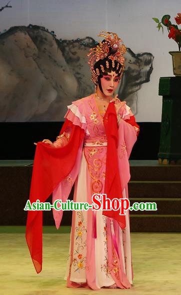 Chinese Cantonese Opera Hua Tan Garment The Lotus Lantern Costumes and Headdress Traditional Guangdong Opera Actress Apparels Goddess Dress