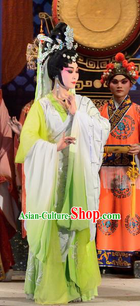Chinese Cantonese Opera Guanyin Bodhisattva Garment Costumes and Headdress Traditional Guangdong Opera Princess Miaoshan Apparels Goddess Dress