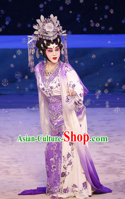 Chinese Cantonese Opera Hua Tan Garment Goddess Luo Costumes and Headdress Traditional Guangdong Opera Young Beauty Apparels Actress Dress