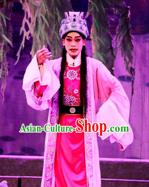 Chinese Guangdong Opera Xiaosheng Apparels Costumes and Headwear Traditional Cantonese Opera Childe Garment Crown Prince Clothing