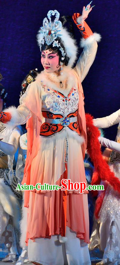 Chinese Cantonese Opera Goddess Garment Costumes and Headdress Traditional Guangdong Opera Princess Apparels Hua Tan Dress