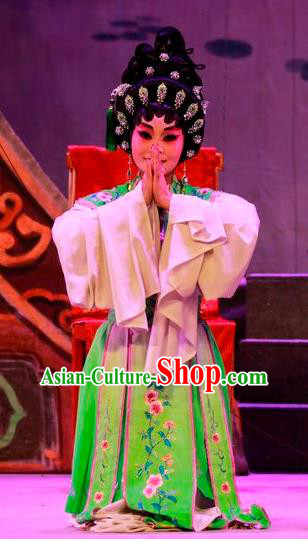 Chinese Cantonese Opera Young Beauty Garment Costumes and Headdress Traditional Guangdong Opera Hua Tan Apparels Diva Green Dress