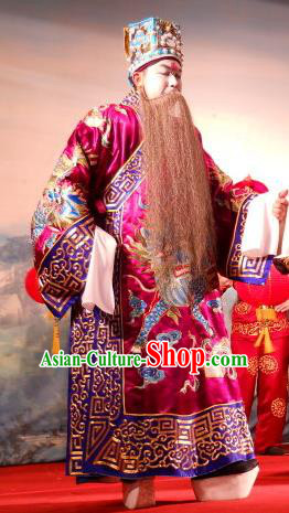 Love in the Red Plum Chinese Guangdong Opera Official Jia Sidao Apparels Costumes and Headwear Traditional Cantonese Opera Jing Garment Elderly Male Clothing