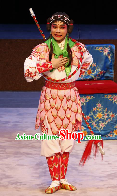 Ne Zha Hui Mu Chinese Guangdong Opera Young Boy Apparels Costumes and Headwear Traditional Cantonese Opera Martial Male Garment Wusheng Clothing