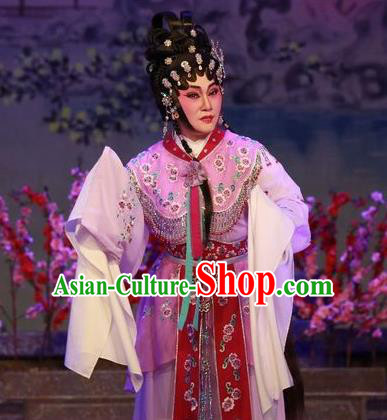 Chinese Cantonese Opera Actress Garment Costumes and Headdress Traditional Guangdong Opera Diva Lin Daiyu Apparels Distress Maiden Pink Dress