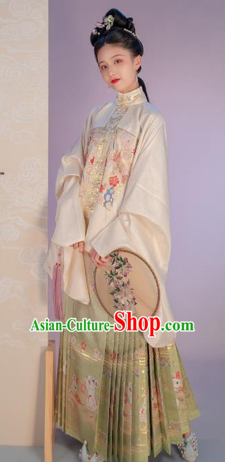 Chinese Traditional Ming Dynasty Historical Costumes Ancient Noble Female Hanfu Dress Apparels Blouse and Skirt Complete Set