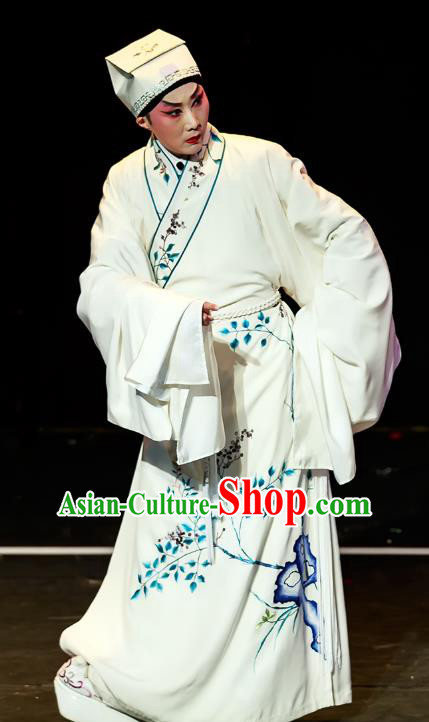 Fu Shi San Sheng Meng Chinese Guangdong Opera Xiaosheng Apparels Costumes and Headwear Traditional Cantonese Opera Young Male Garment Scholar Clothing