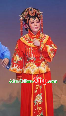 Chinese Cantonese Opera Young Woman Garment Zhuang Yuan Lin Zhaotang Costumes and Headdress Traditional Guangdong Opera Hua Tan Apparels Bride Red Dress