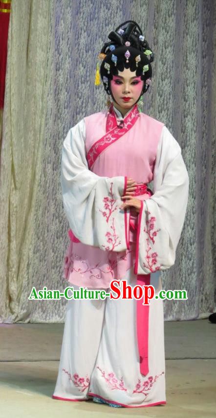 Chinese Cantonese Opera Xiaodan Garment The Strange Stories Costumes and Headdress Traditional Guangdong Opera Figurant Apparels Maidservant Pink Dress