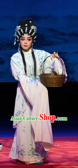 Chinese Cantonese Opera Young Mistress Garment Escape from Banishment Costumes and Headdress Traditional Guangdong Opera Actress Apparels Diva Wang Qiongzhen Dress