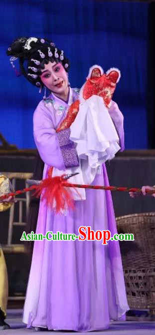 Chinese Cantonese Opera Country Woman Garment Milky Way Lovers Costumes and Headdress Traditional Guangdong Opera Young Female Apparels Diva Zhi Nv Dress