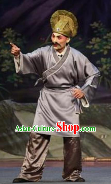 Chinese Guangdong Opera Elderly Servant Apparels Costumes and Headwear Traditional Cantonese Opera Myrmidon Garment Clothing