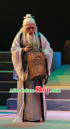 Liang Cha Wang Chuan Qi Chinese Guangdong Opera Elderly Male Apparels Costumes and Headwear Traditional Cantonese Opera Garment Physician Clothing