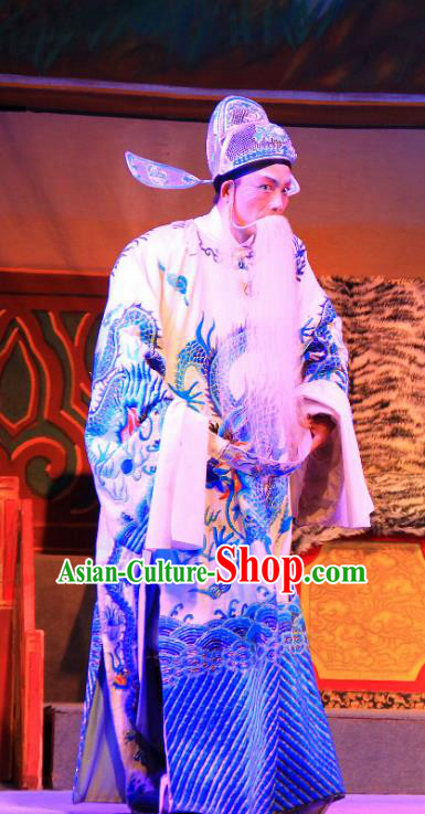 Fifteen Strings of Cash Chinese Guangdong Opera Elderly Male Apparels Costumes and Headwear Traditional Cantonese Opera Laosheng Garment Prefect Kuang Zhong Clothing