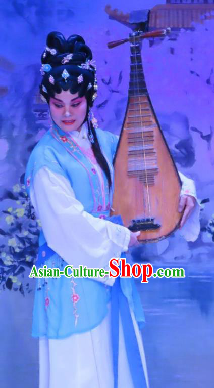 Chinese Cantonese Opera Maidservant Garment Costumes and Headdress Traditional Guangdong Opera Xiaodan Apparels Young Lady Dress