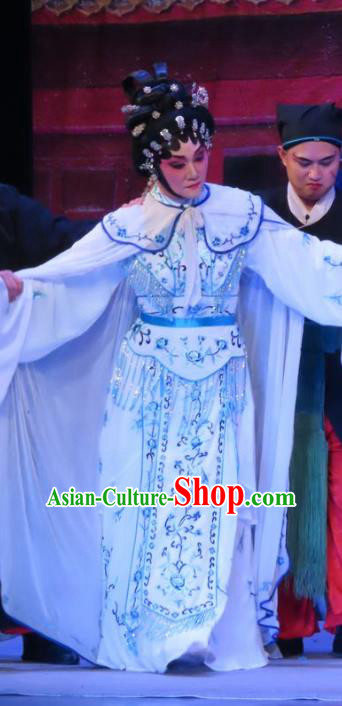 Chinese Cantonese Opera Young Beauty Garment Costumes and Headdress Traditional Guangdong Opera Courtesan Wang Meiniang Apparels Hua Tan Dress