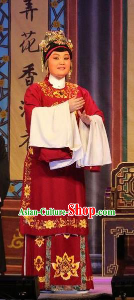 Chinese Cantonese Opera Elderly Female Garment Costumes and Headdress Traditional Guangdong Opera Pantaloon Apparels Dame Dress